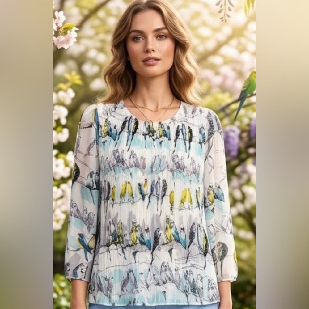Ted Baker Frann Canary Blouse Small Pleated Bird English Laundry Aviary